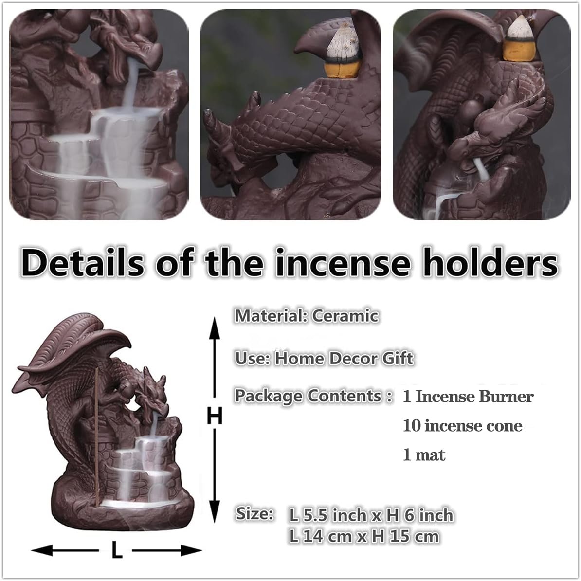 Fly Dragon Backflow Incense Burner Handmade Waterfall Incense Holders Home Decor Gift Statue Ornaments - Image 5