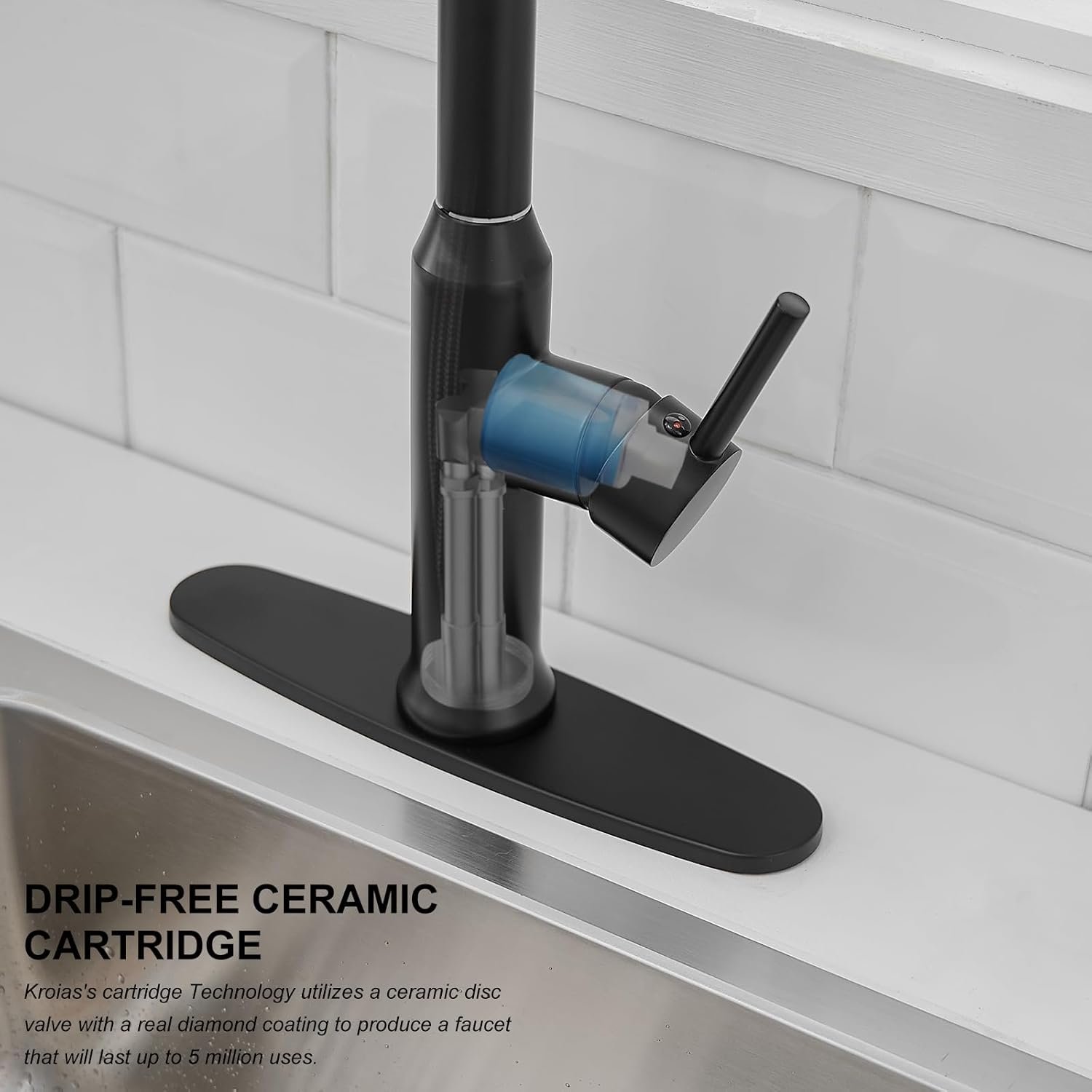 Matte Black Kitchen Faucet with Pull Down Sprayer, Single Handle Kitchen Sink Faucet 1 or 3 Hole Commercial Rv Stainless Steel Kitchen Faucet with Deck Plate and cUPC Supply Lines - Image 7