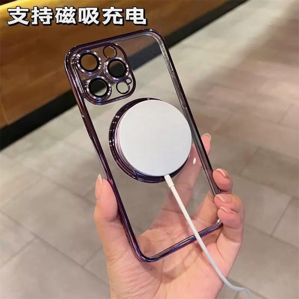 Luxury Wireless Charging Phone Case for iPhone 11 12 13 14 Pro Max Plus Magnetic Ring Bracket Transparent Bumper Cover,Sky Blue,for iPhone 12Pro - Image 5