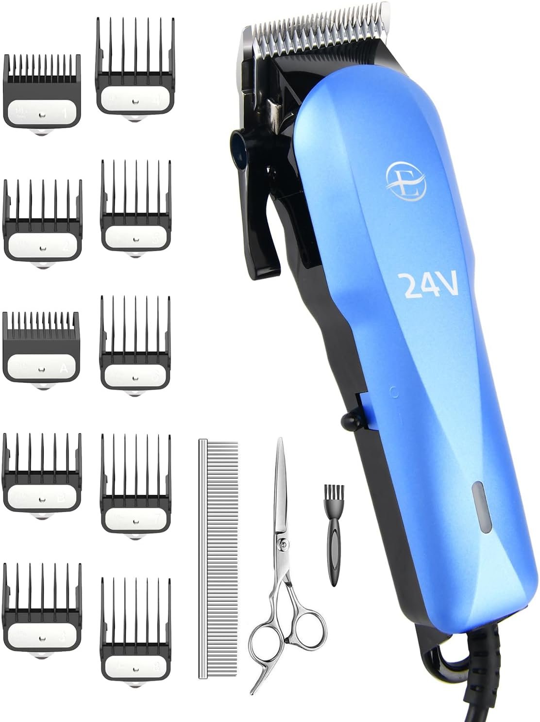 E-Hunter Professional Dog Grooming Clippers Kit, 24V High Power for Thick Coats, Quiet Dog Clippers with 10 Metal Guard Combs & Brush, Ideal Dog Hair Remover for Cats and Pets - Image 2