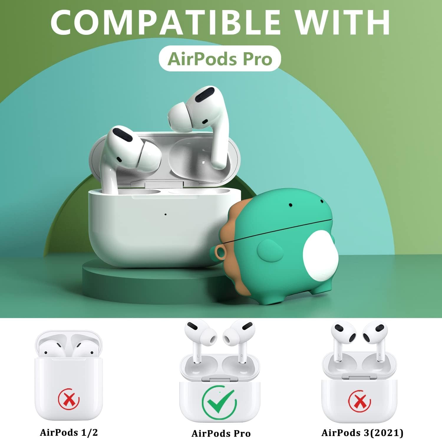 2 Pack for Airpods Pro Case Cute,3D Kawaii Soft Silicone Cartoon Animal Fun Funny Cool Protective Cover Skin for Apple Airpod Pro Case with Keychain for Women Girls Boys Kid Teen-Dinosaur - Image 3