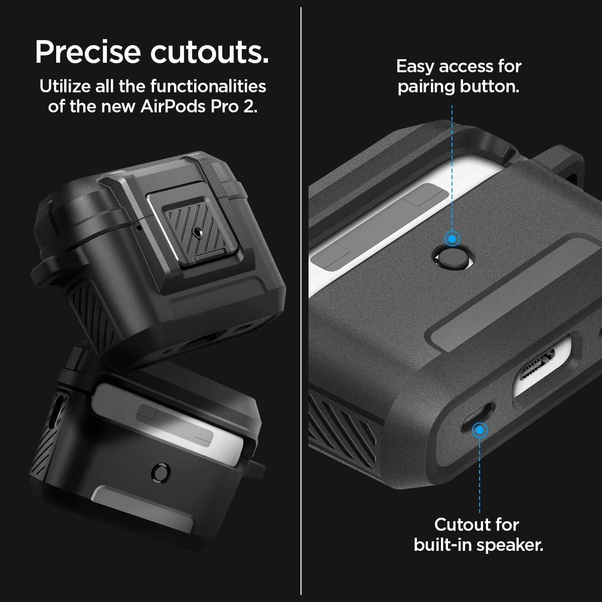 Spigen Lock Fit Designed for AirPods Pro 2nd Generation Case 2022/2023 (USB-C/Lightening Cable) with Secure Lock Clip - Matte Black - Image 8