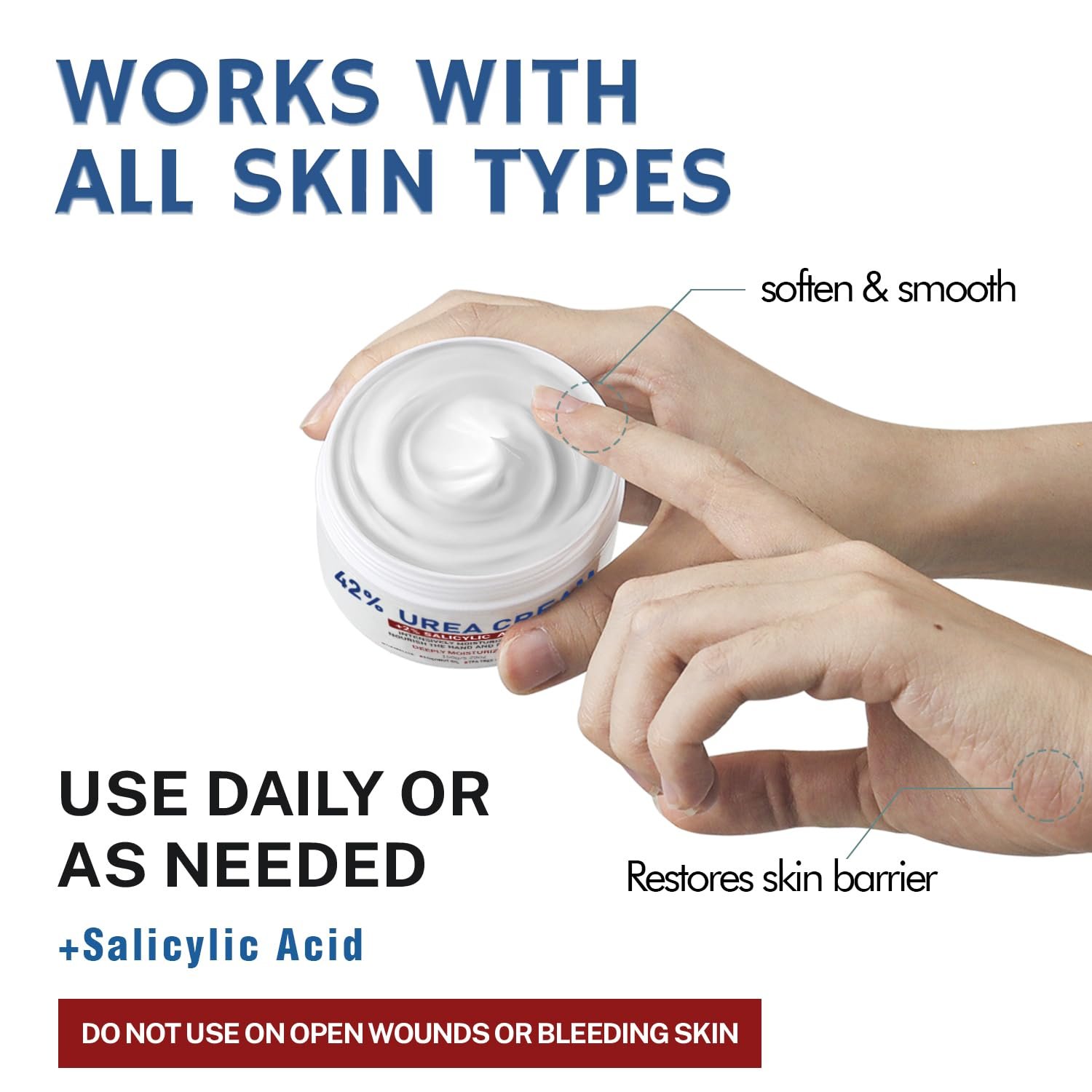 Urea Cream 42% plus Salicylic Acid 2% Net 5.29 Oz for Dry Cracked Feet, Heels, Knees, Elbows, Hands Repair Treatment. Moisturizes and Removes Corns, Calluses, Dead Skin, and Softens Toenails - Image 8