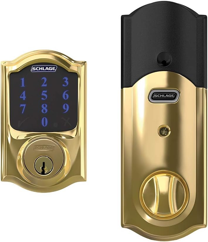 SCHLAGE BE469ZP CAM 605 Connect Smart Deadbolt With Alarm Inbuilt Camelot Trim In Bright Brass - Image 3