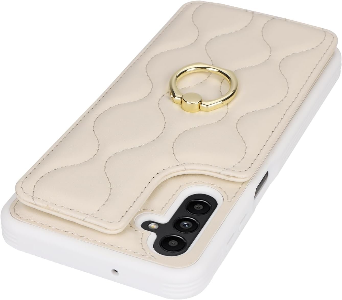 for Samsung Galaxy A14 5G Case with Card Holder,Credit Card Holder,Stand Ring Kickstand,Phone Wallet Case for Women 6.6"(Beige) - Image 8