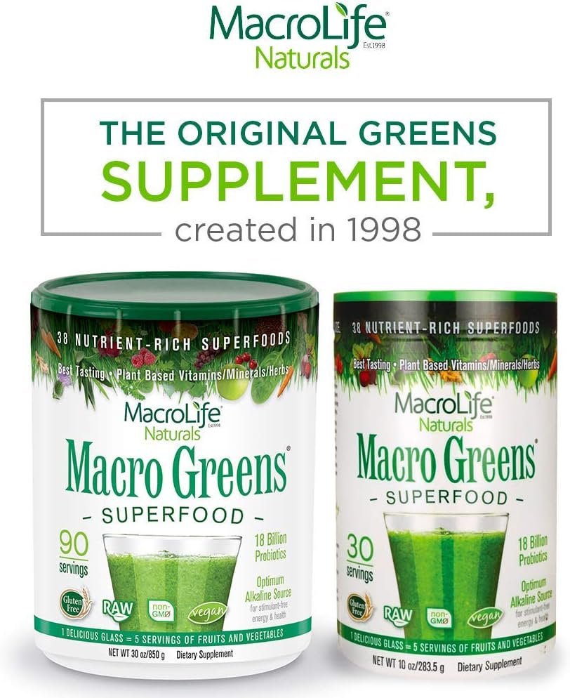 MacroLife Naturals Macro Greens Powder 38 Superfood Probiotic Antioxidant Enzyme & Herbal Supplement Immunity Energy Cleanse - Non-GMO Vegan Gluten-Free Dairy-Free - 10oz (30 Servings) - Image 10