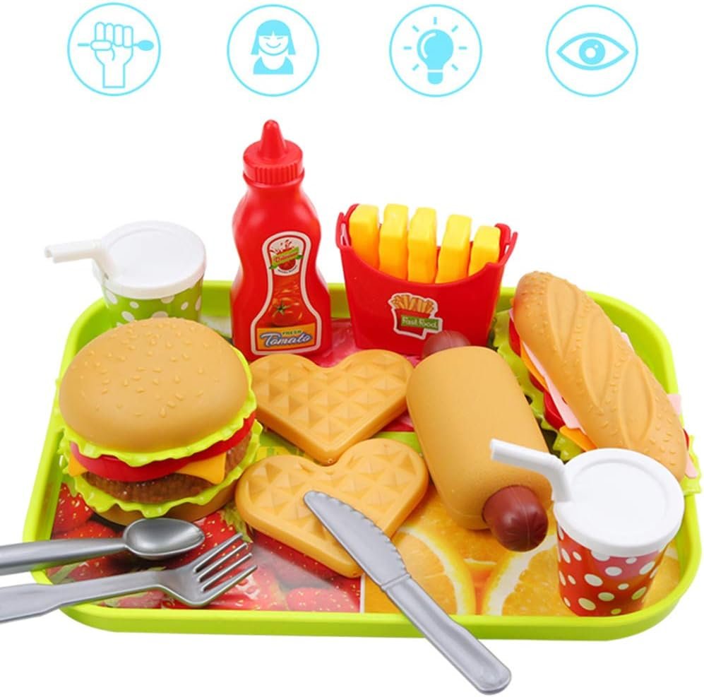 Pretend Play Fast Food Set, Play Food for Kids Kitchen - Play Kitchen Accessories - Toy Foods with Play Burger and Hot Dog Plastic Food for Pretend Play, Kids Toddler Childrens Birthday Gifts - Image 8
