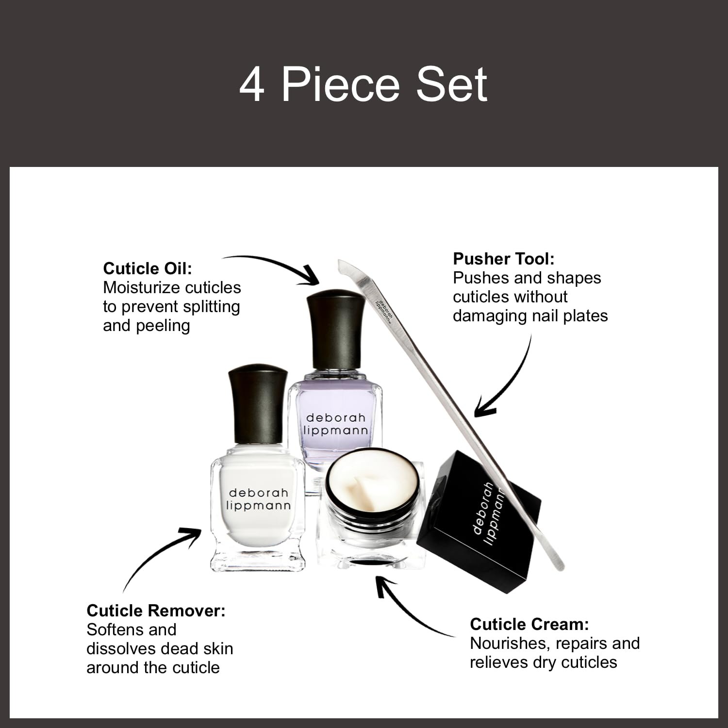 Deborah Lippmann Cuticle Lab | Cuticle Oil, Remover and Pusher with Repair Cream | No Soaking, No Peeling, No Nipping | 4-Piece Set - Image 5