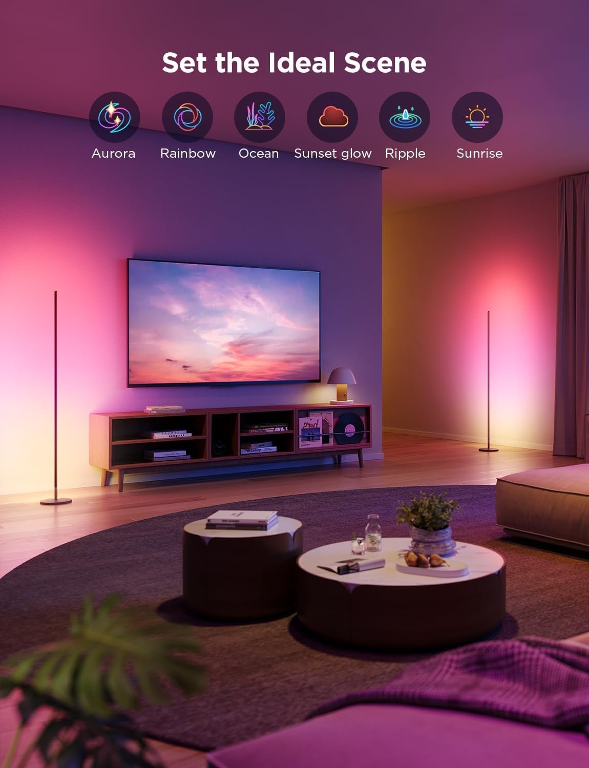 Govee 100ft RGBIC LED Strip Lights Bundle RGBIC Floor Lamp 2-Pack - Image 9