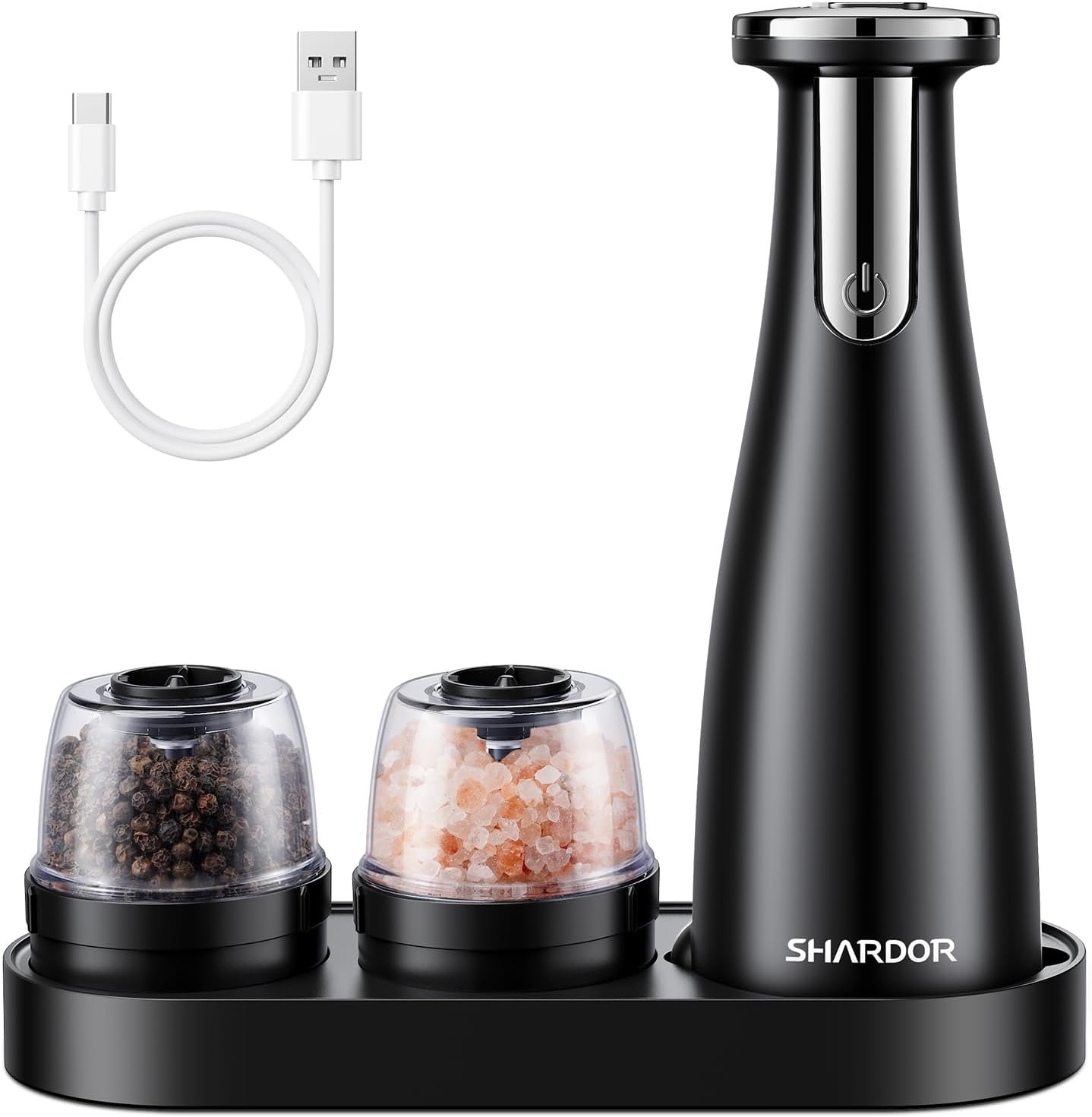 SHARDOR Electric Salt and Pepper Grinder Set, Adjustable Pepper Mill with Ceramic Grinding Elements, Rechargeable Spice Grinder with LED Light and 2 Quick-Change Pods, Ideal for Home Cooking - Image 2