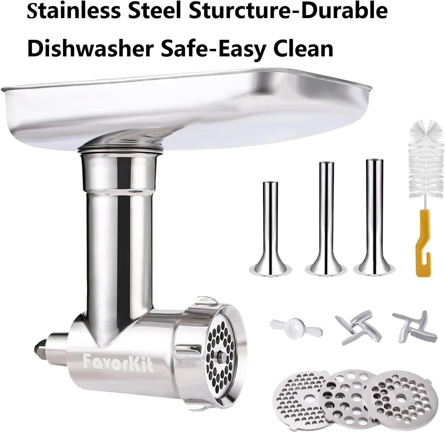 Stainless Steel Food Grinder Attachment for KitchenAid Mixers, Dishwasher Safe, Strong Meat Processor Accessories Included 3 Sausage Stuffer Tubes - Image 8