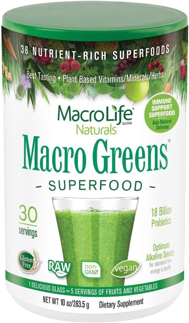 MacroLife Naturals Macro Greens Powder 38 Superfood Probiotic Antioxidant Enzyme & Herbal Supplement Immunity Energy Cleanse - Non-GMO Vegan Gluten-Free Dairy-Free - 10oz (30 Servings) - Image 2