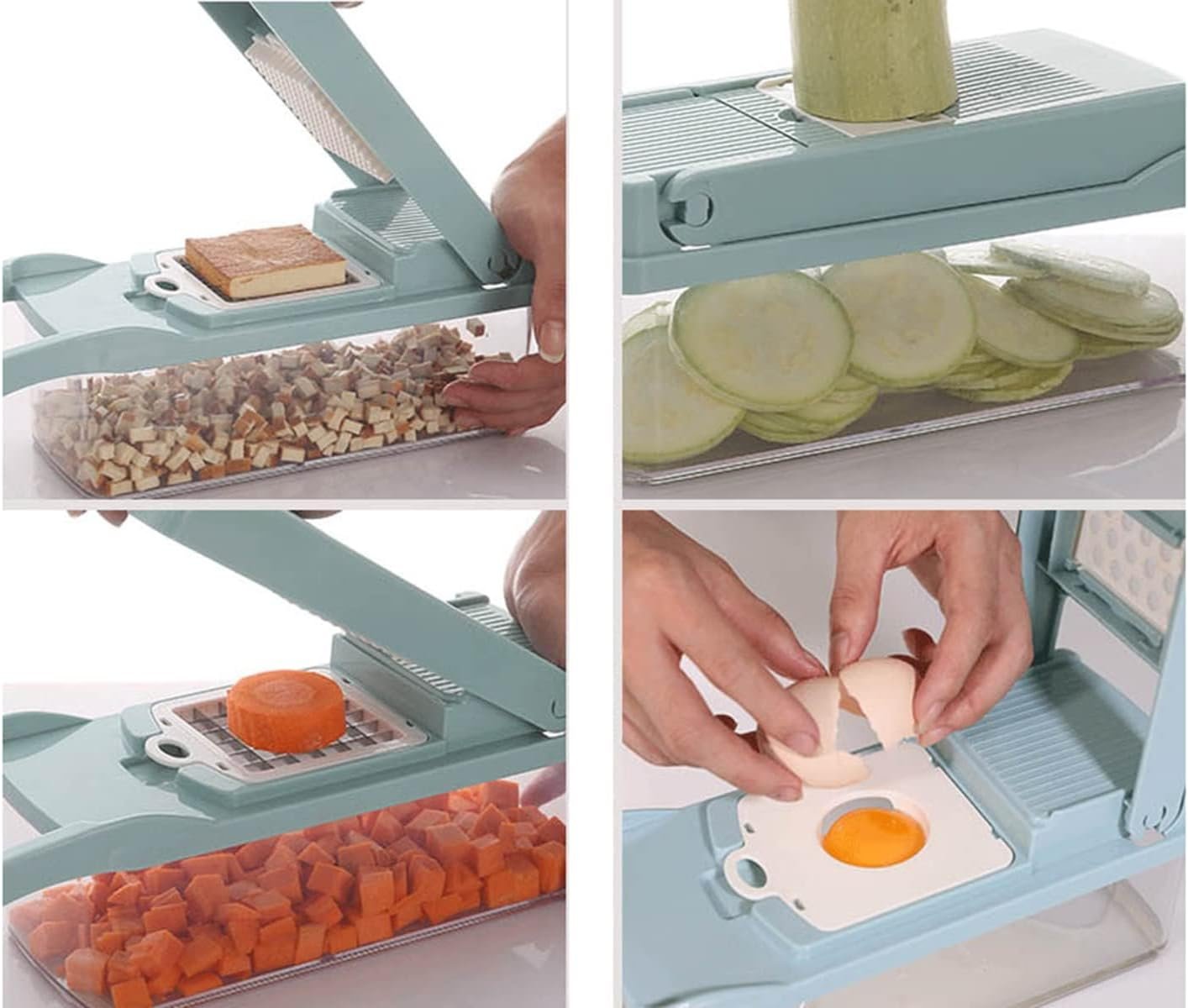 Vegetable Chopper 12 in 1 Mandoline Slicer Cutter Chopper and Grater Vegetable Slicer Cheese Slicer Onion Chopper Blue - Image 4