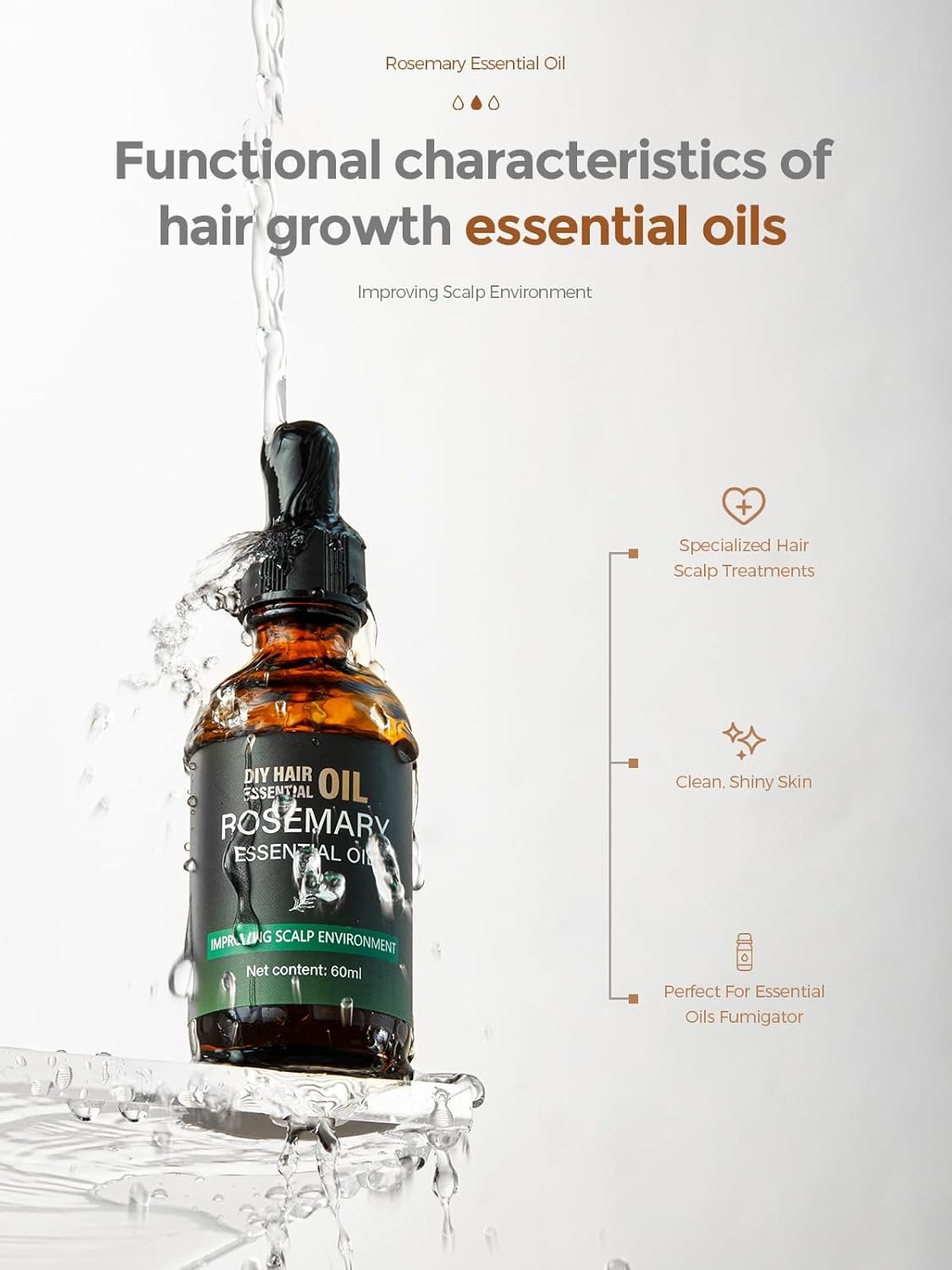 Rosemary Essential Oil for hair, Natural Rosemary Oil for Hair Growth,Hair Care,Hair Oiling,Nourishes The Scalp,Hair Growth Serum For Diffuser & Cleansing Dry Scalp Care (2 Fl Oz) with Glass Dropper - Image 4