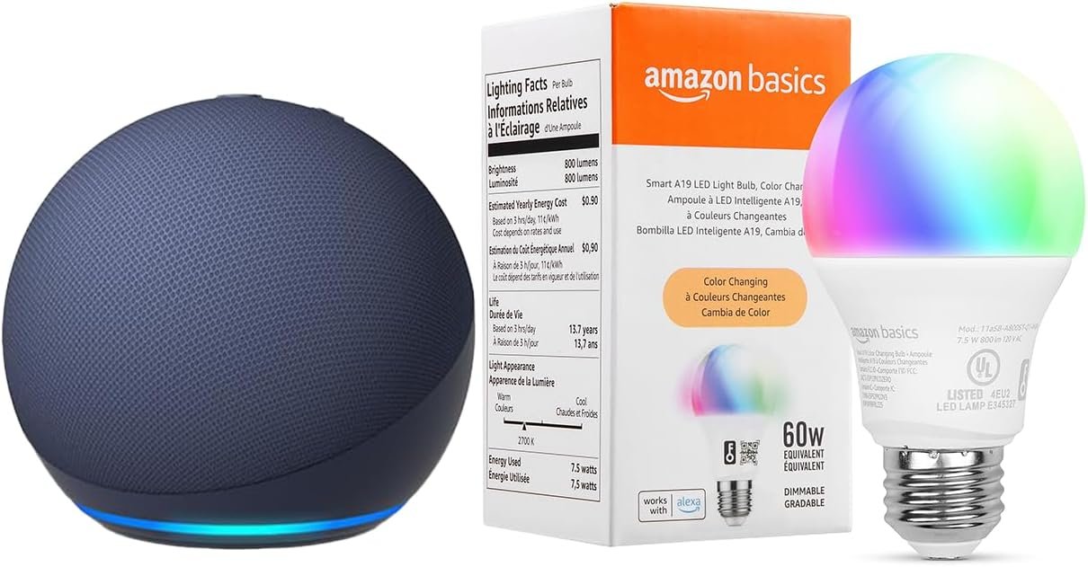 Echo Dot with Amazon Basics Smart Color Bulb - Image 3