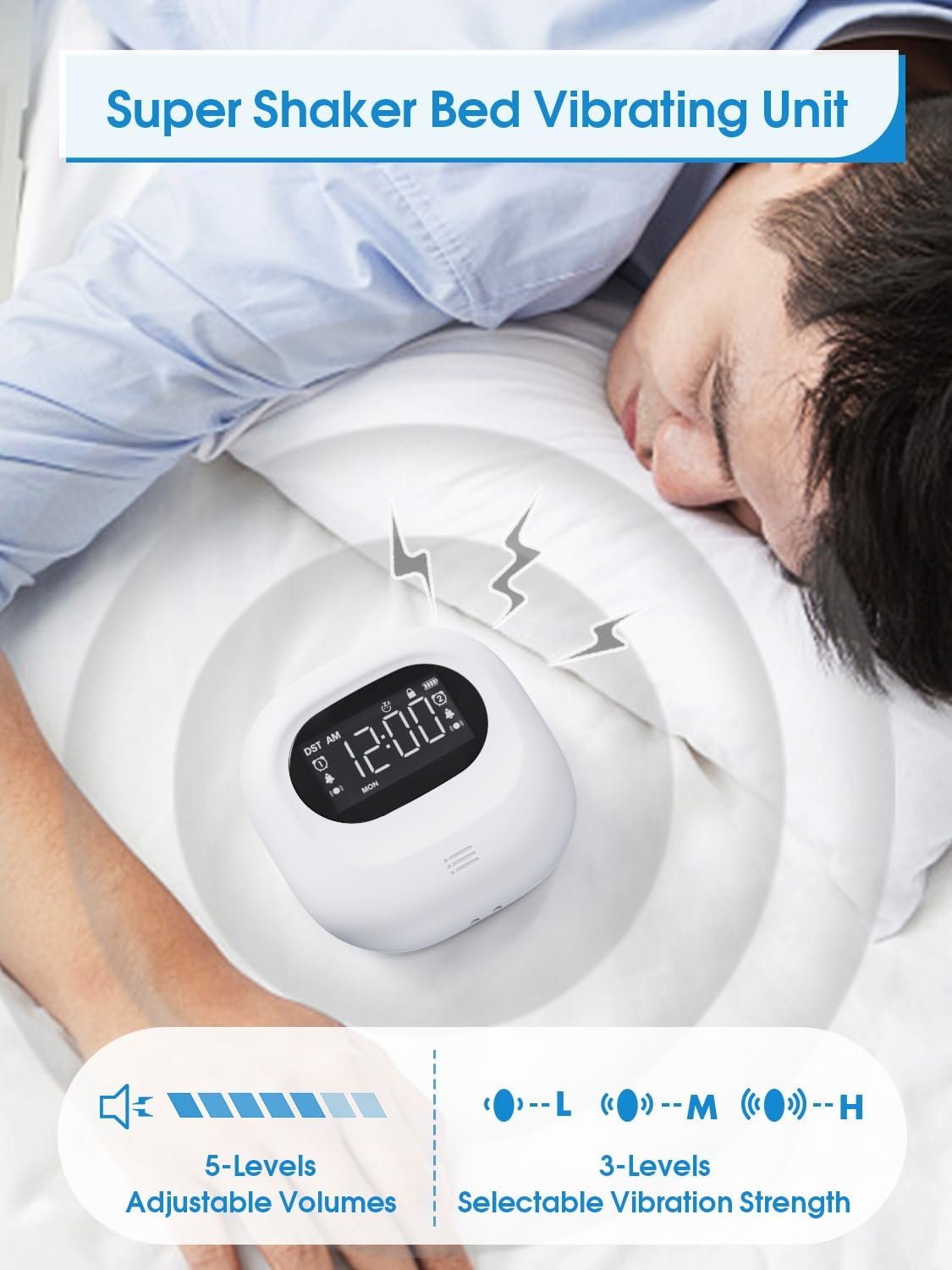 PPLEE Small Wireless Digital Vibrating Clock, Loud Alarm Clock for Heavy Sleepers Adults, Weekday/Weekend Dual Alarms for Bedrooms, Rechargeable Battery Powered Bed Shaker Under Pillow, Week Display - Image 5