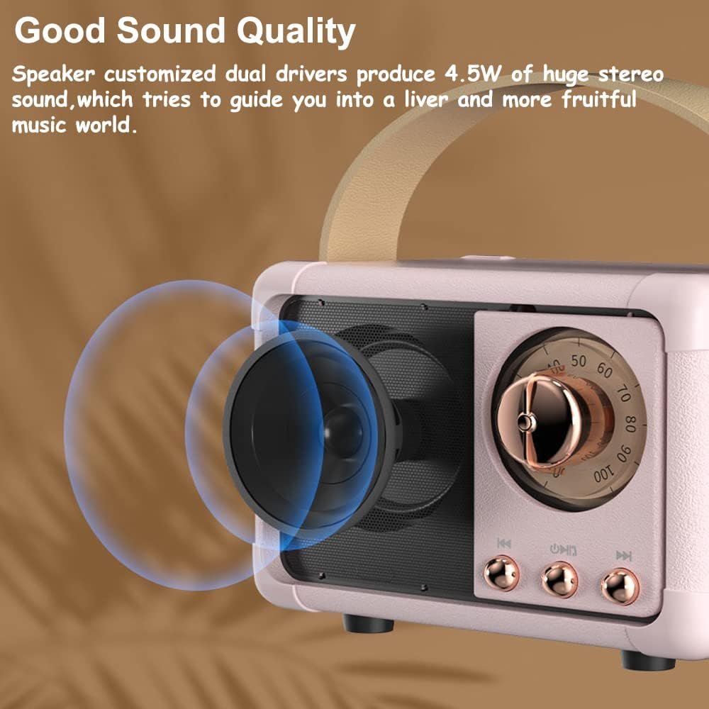 Retro Bluetooth Speaker Wireless Mini Speaker,Bluetooth Speaker with Crystal Clear Stereo Sound Rich Bass,Portable Bluetooth Speaker for iPhone,Android Devices and Tablet (Beige) - Image 5