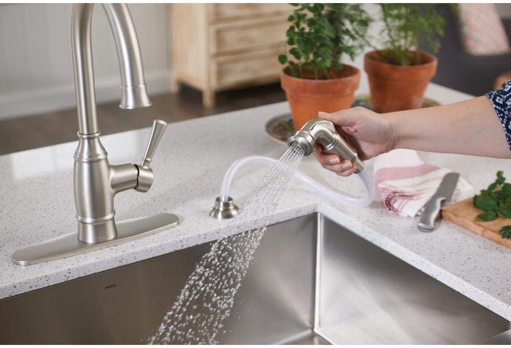 MOEN Noell Single-Handle Standard Kitchen Faucet with Side Sprayer in Spot Resist Stainless - Image 8