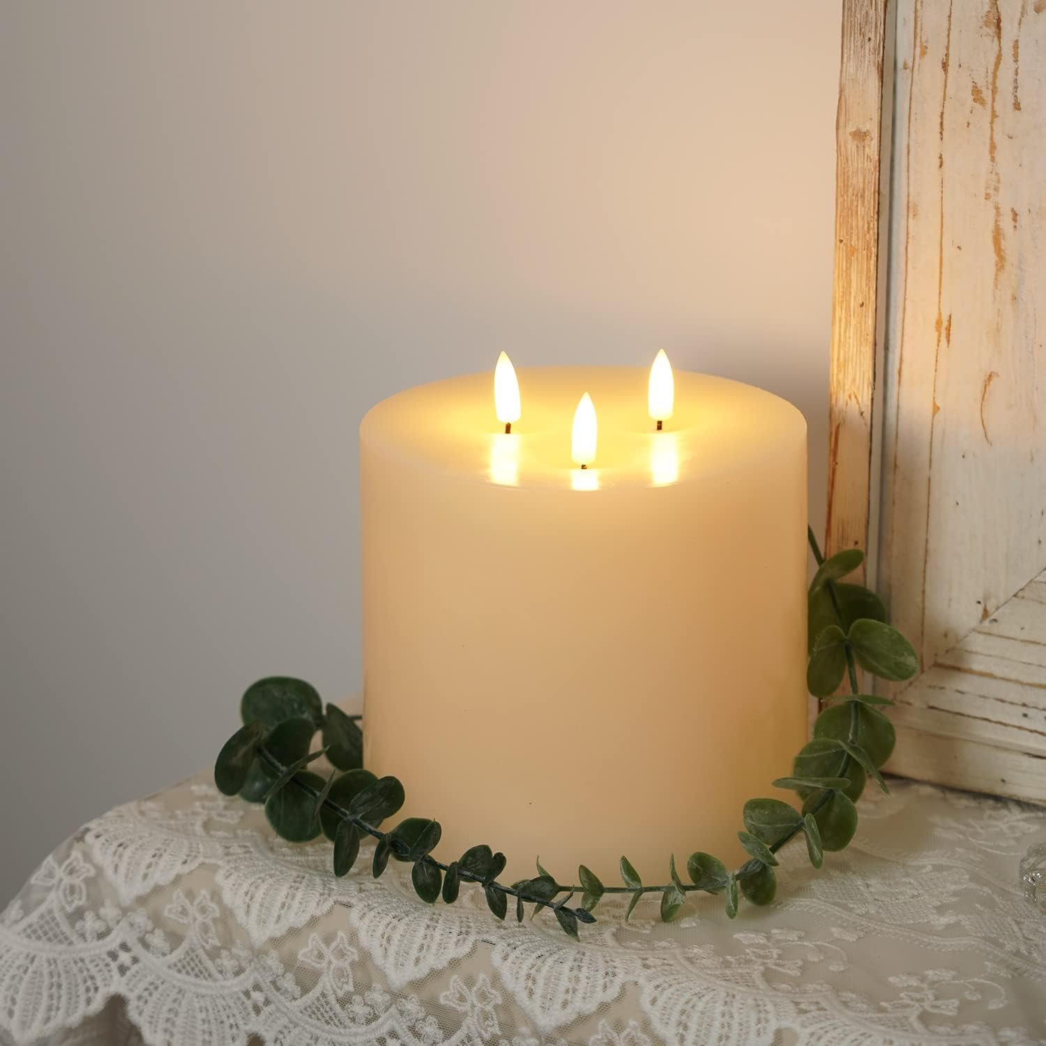 Amagic 6"x6" Extra Large Flameless Candles with 3 Wicks, Battery Operated Candles with Remote Control and Timers, 6 inch Diameter LED Pillar Candles, Real Wax, Ivory - Image 6