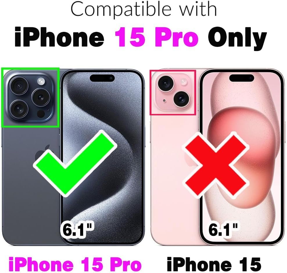 Phone Case for iPhone 15 Pro 6.1 inch Wallet Cover RFID Blocking Credit Card Holder with Crossbody Strap Lanyard Stand Leather Cell Accessories iPhone15Pro 5G i i-Phone i15 iPhone15 15Pro Girls Black - Image 3