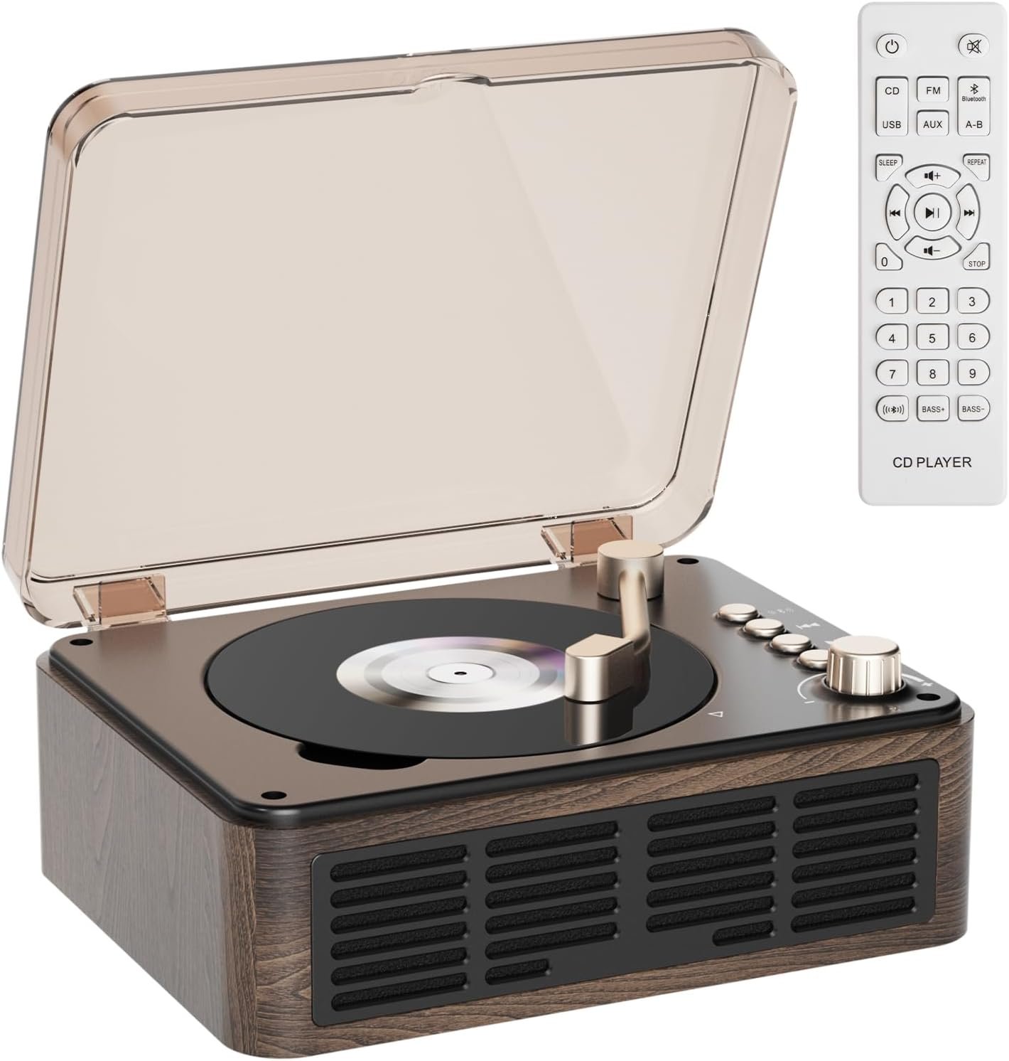 Gueray CD Player with HiFi Stereo Sound Vintage CD Player Bluetooth CD Raido Player with Speakers & FM Radio Retro Support USB & AUX Playback for Audio Books - Image 2