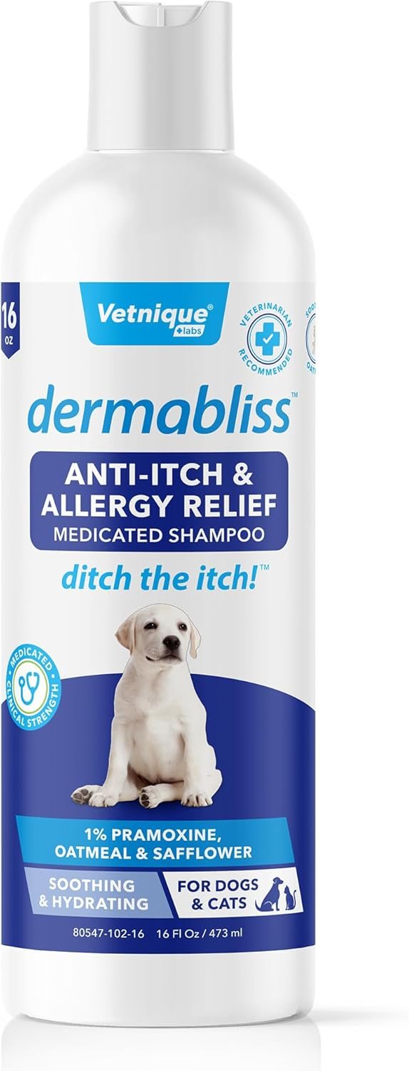 Vetnique Labs Dermabliss Dog Allergy and Itch Relief, Skin and Coat Health Supplements and Grooming Supplies with Omega 3-6-9, Biotin - Ditch The Itch (Itch Relief, 16oz Shampoo) - Image 2