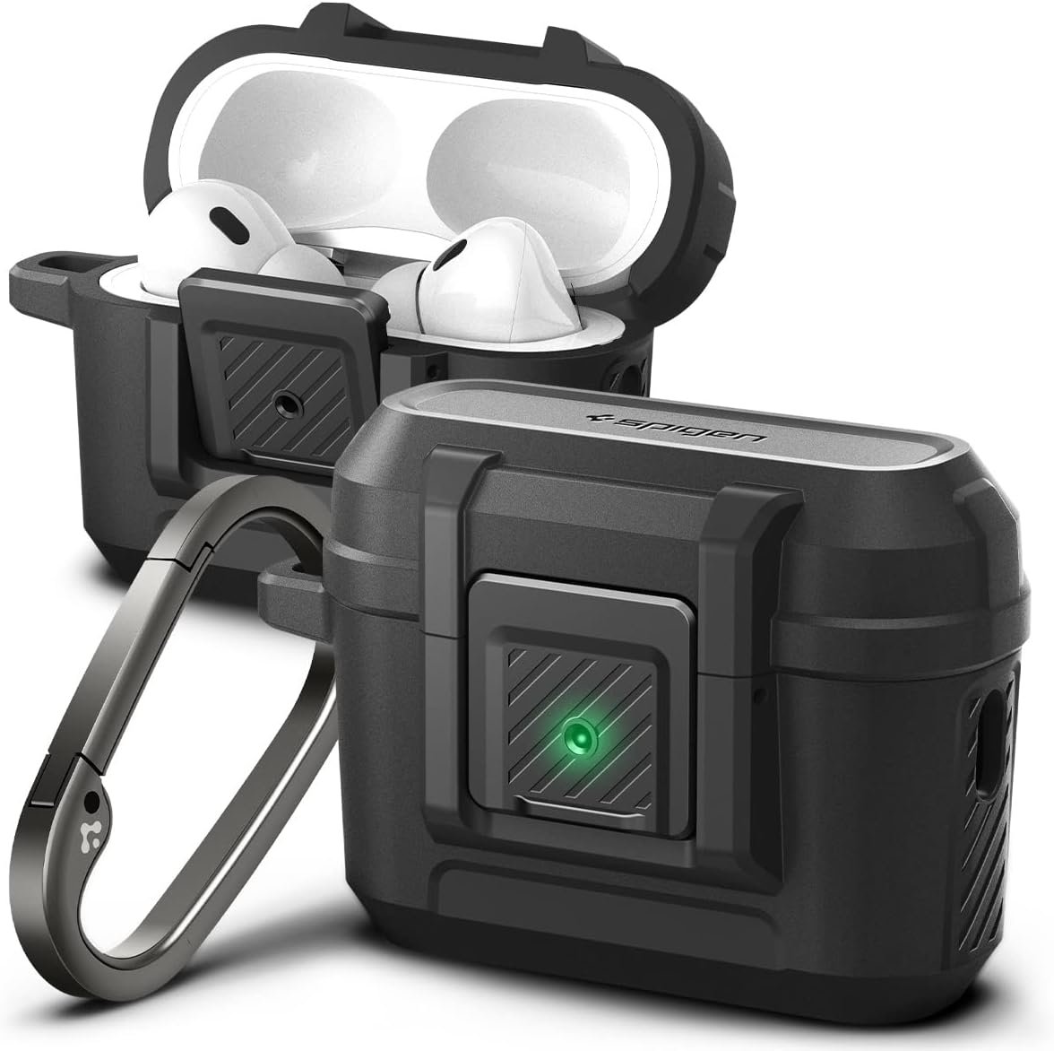 Spigen Lock Fit Designed for AirPods Pro 2nd Generation Case 2022/2023 (USB-C/Lightening Cable) with Secure Lock Clip - Matte Black - Image 2