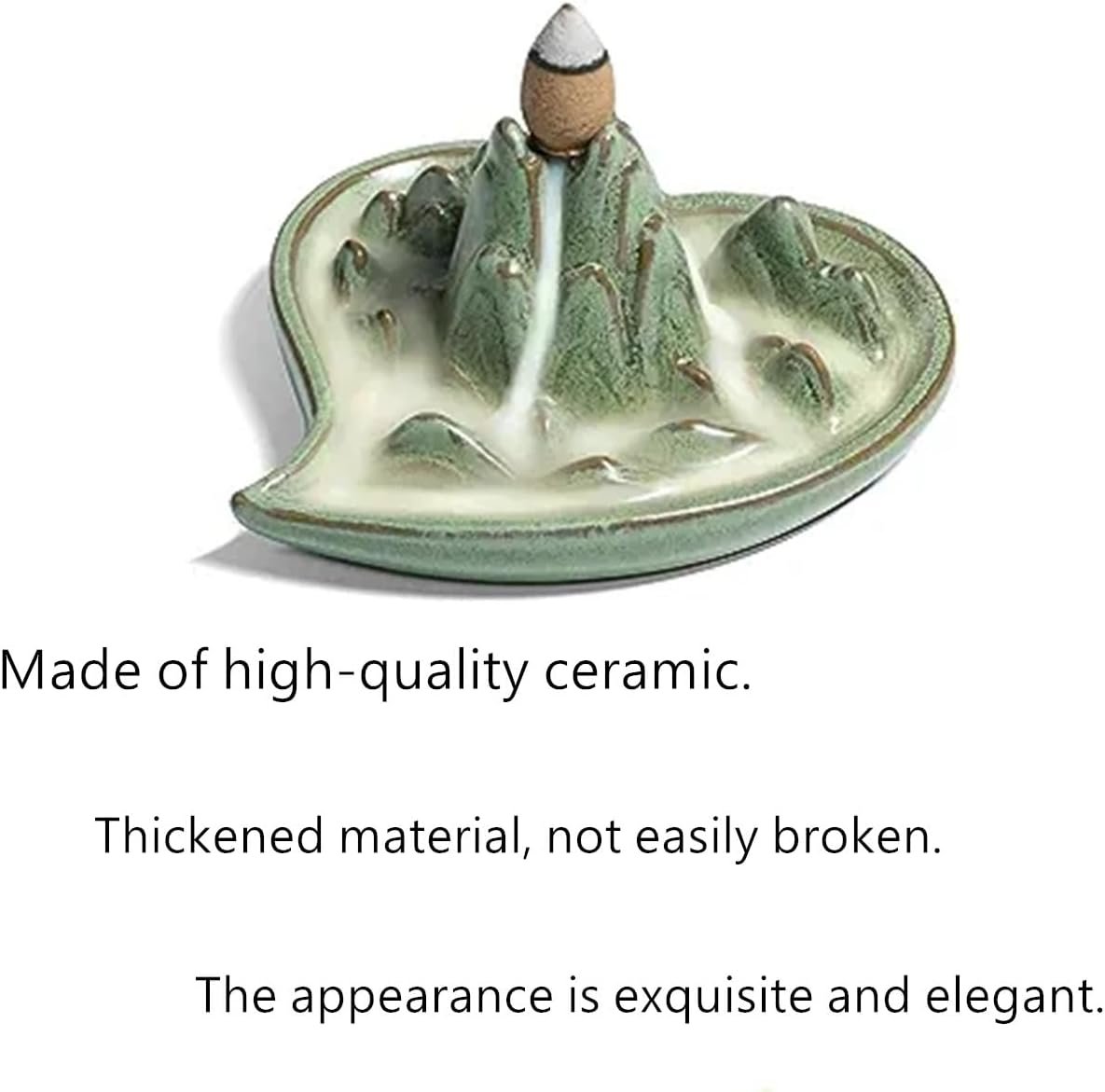 Waterfall Backflow Incense Burner Ceramic, Incense Cone Holder, Backflow Incense Cones Heart-Shaped Censer Ceramics Aromatherapy Ornament Home Decor Yoga Meditation Relaxation Office Gift - Image 4