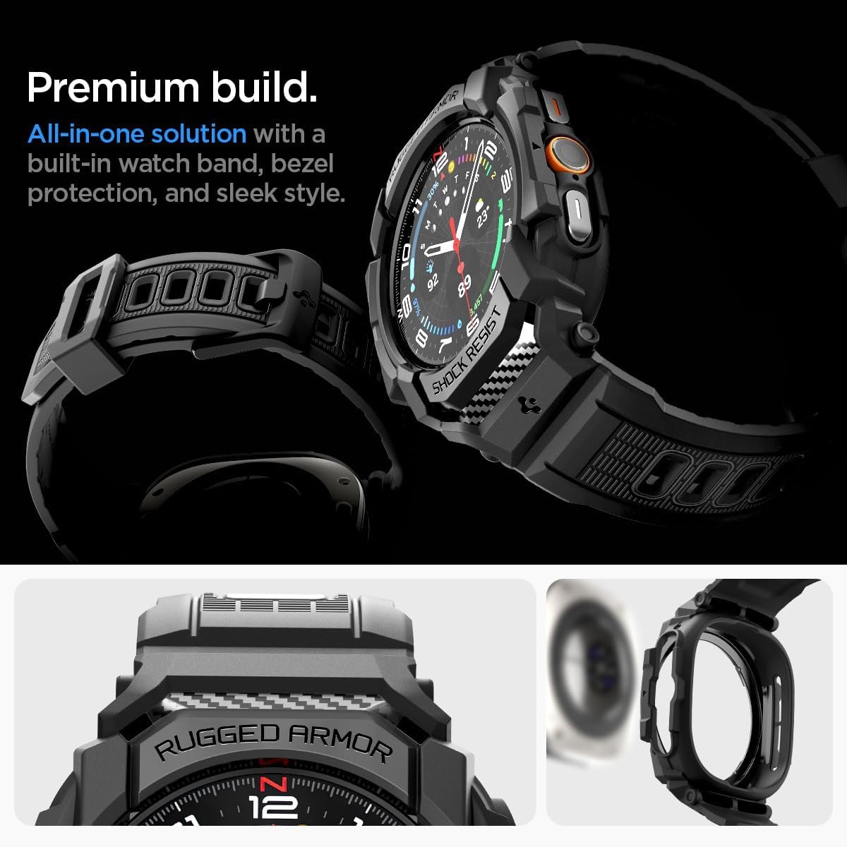 Spigen Rugged Armor Pro Designed for Samsung Galaxy Watch Ultra 47mm Case with Band, Rugged Galaxy Watch Ultra Band with Protective Case (2024) - Matte Black - Image 10