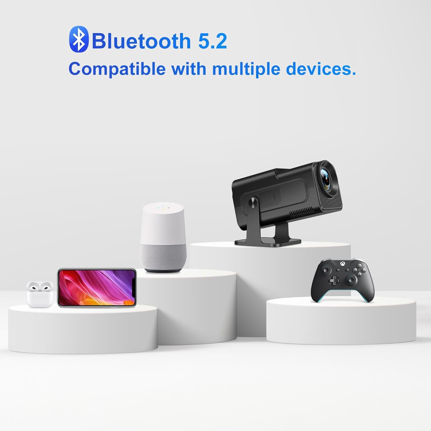 Allesin Mini Smart Projector with wifi and bluetooth, Full HD 1080P proyector 4K Supported 18000 Lumen, Auto Keystone Ceiling Projector Focu 270 Degree Rotation, Projector with Android11.0, Black - Image 6