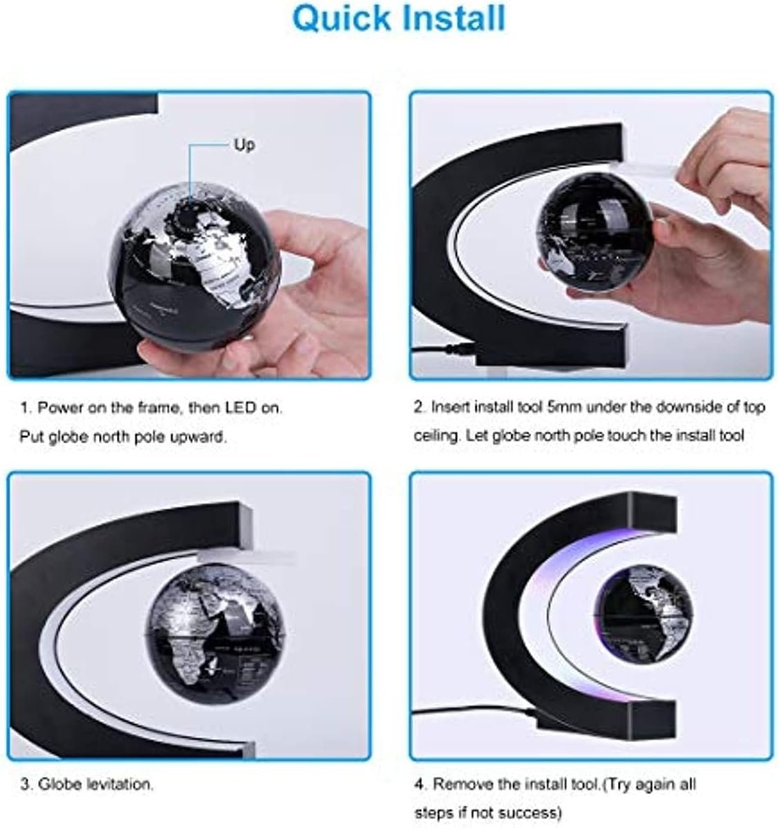 Magnetic Levitating Globe with LED Light, Tech Gift for Men, Boys, Girls, Birthday Gift for Kids, Floating World Globe Desk Decor, Black - Image 3