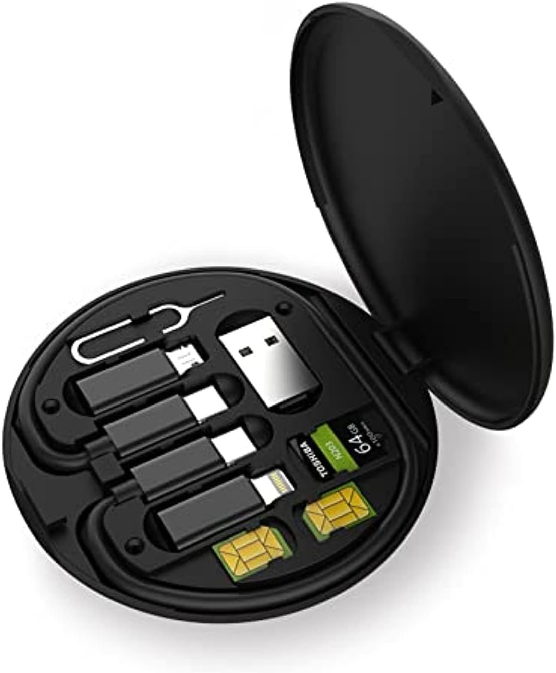 Multifunctional Data Cable Storage Box Adaptor for Lightning, USB-C and Micro-USB Devices Universal Data Transfer Cable (Black) - Image 2