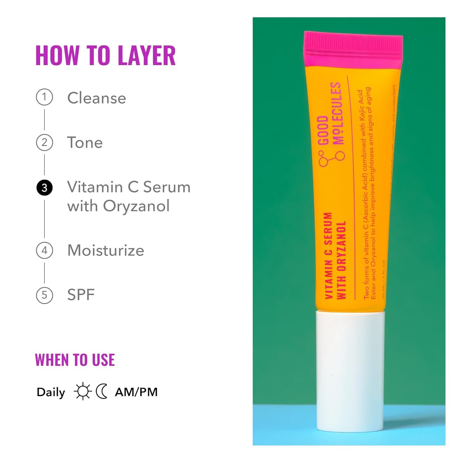 Good Molecules Vitamin C Serum with Oryzanol - Facial Serum for Firm, Youthful Skin Tone - Collagen Production, Anti-Aging, and Skin Repair - Image 6