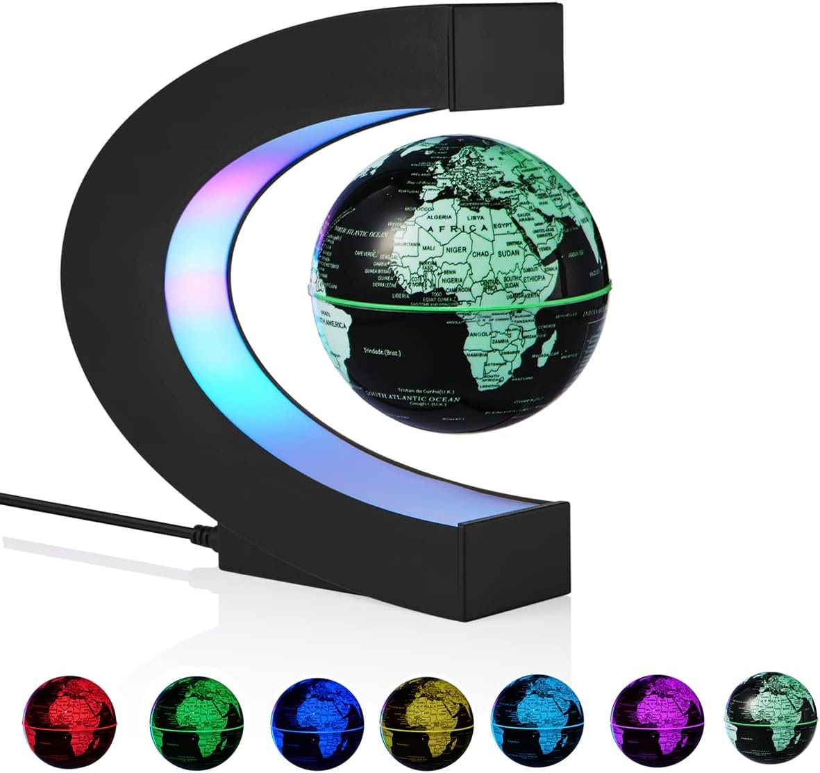 Levitating Globe, Magnetic Floating Globe with Multi-colors Changing LED light, 360 Degree Rotating C Shape Magnetic Levitation World Map Globe Lamp for Room Decor - Image 2
