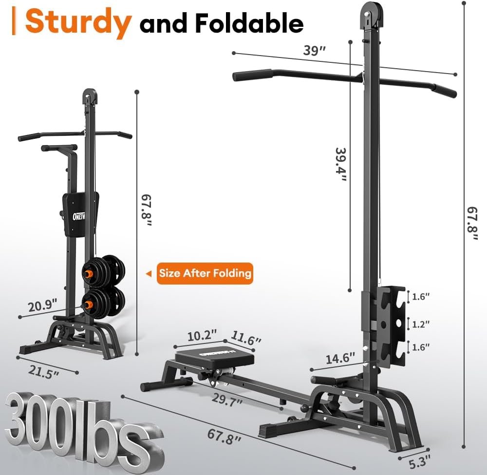 ONETWOFIT Foldable Rowing Machine & LAT Pull Down Machine 2 in 1 Multi-Function Compact Rowing Machine for Home, Low Row Cable Fitness Exercise Max 300lbs - Image 3