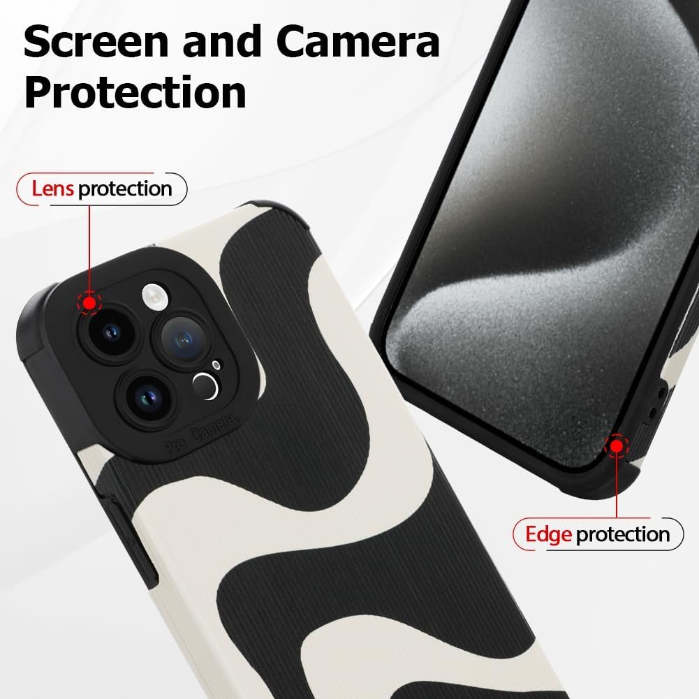 Case for iPhone 15 Pro Max 6.7" 2023 Wave Pattern Case, Soft TPU Bumper Silicone Glue Phone Case Cute Zebra Pattern Cover Designed for Female Girls Black White - Image 5