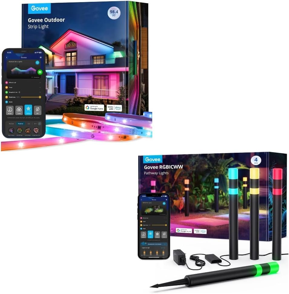 Govee Outdoor LED Strip Lights Bundle Outdoor Pathway Lights, 98.4ft Smart Outdoor Lights Work with Alexa and Google Assistant, App Control, IP65 Waterproof, RGBIC Outdoor Lights for Patio, Eave - Image 2