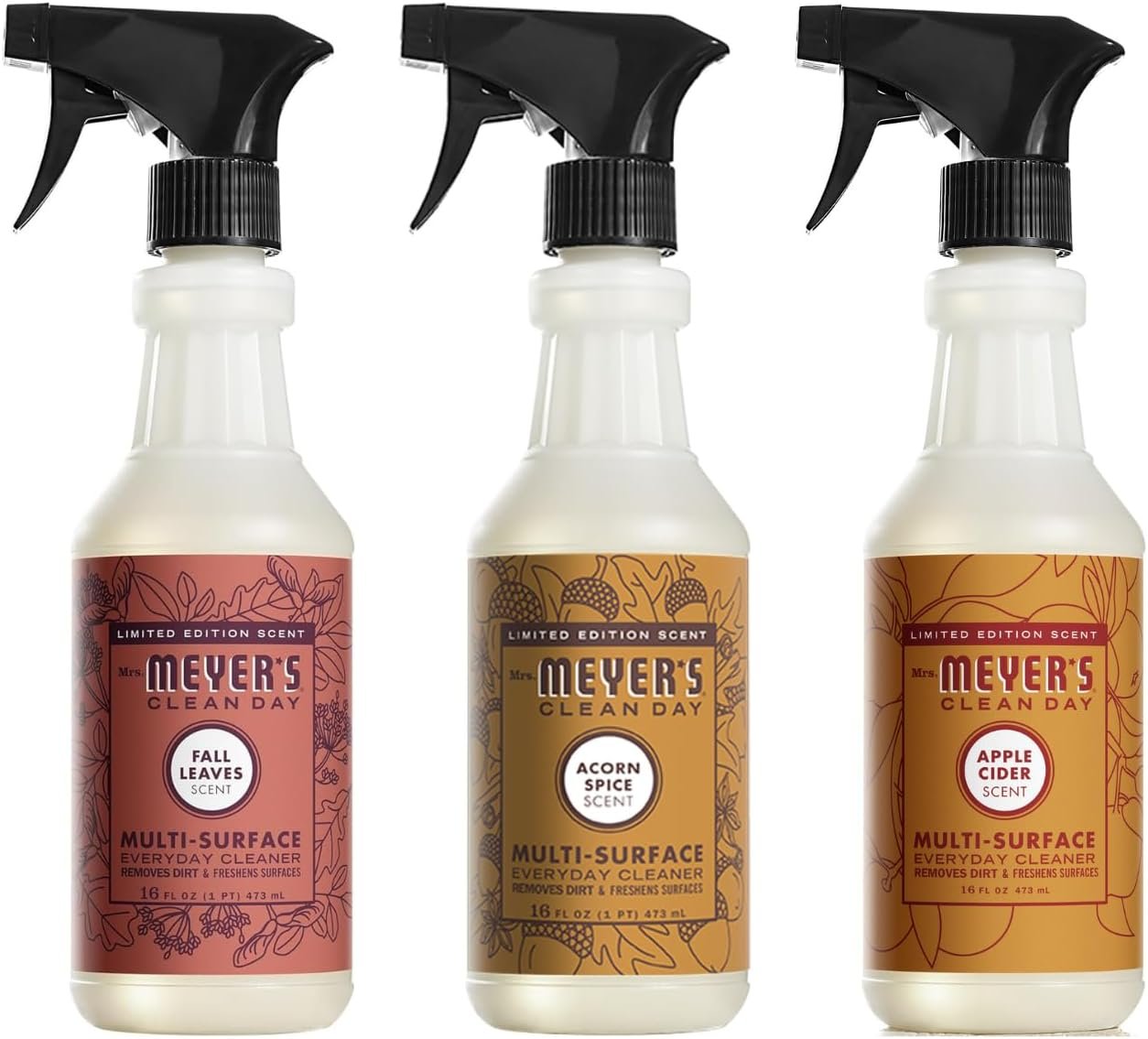 MRS. MEYER'S CLEAN DAY Multi-Surface Cleaner 3 Pack Variety 16 OZ Each, 1 CT (Acorn Spice + Apple Cider + Fall Leaves) - Image 2