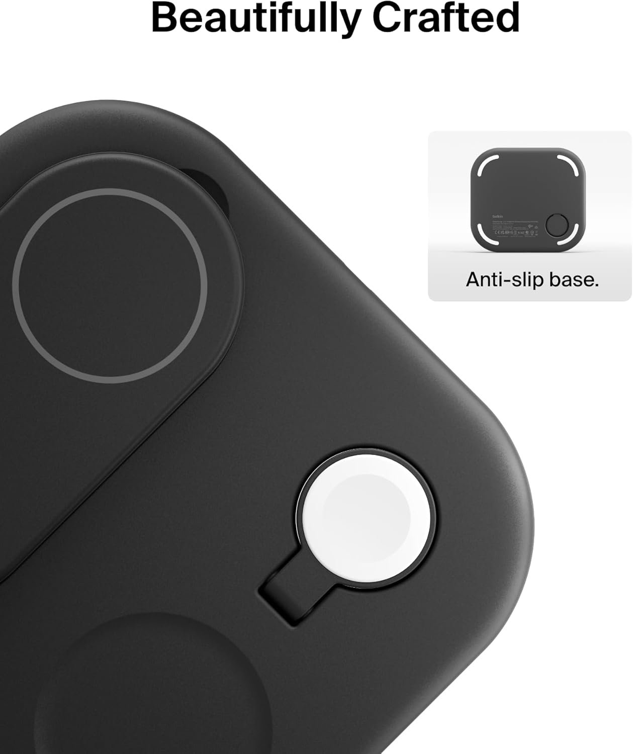 Belkin 3-in-1 MagSafe-Compatible iPhone Charger 15W, Foldable Magnetic Qi2-Certified Wireless Charging Station for iPhone 16, Apple Watch Series 10, AirPods 4, and More, w/Non-Slip Base & PSU - Black - Image 9