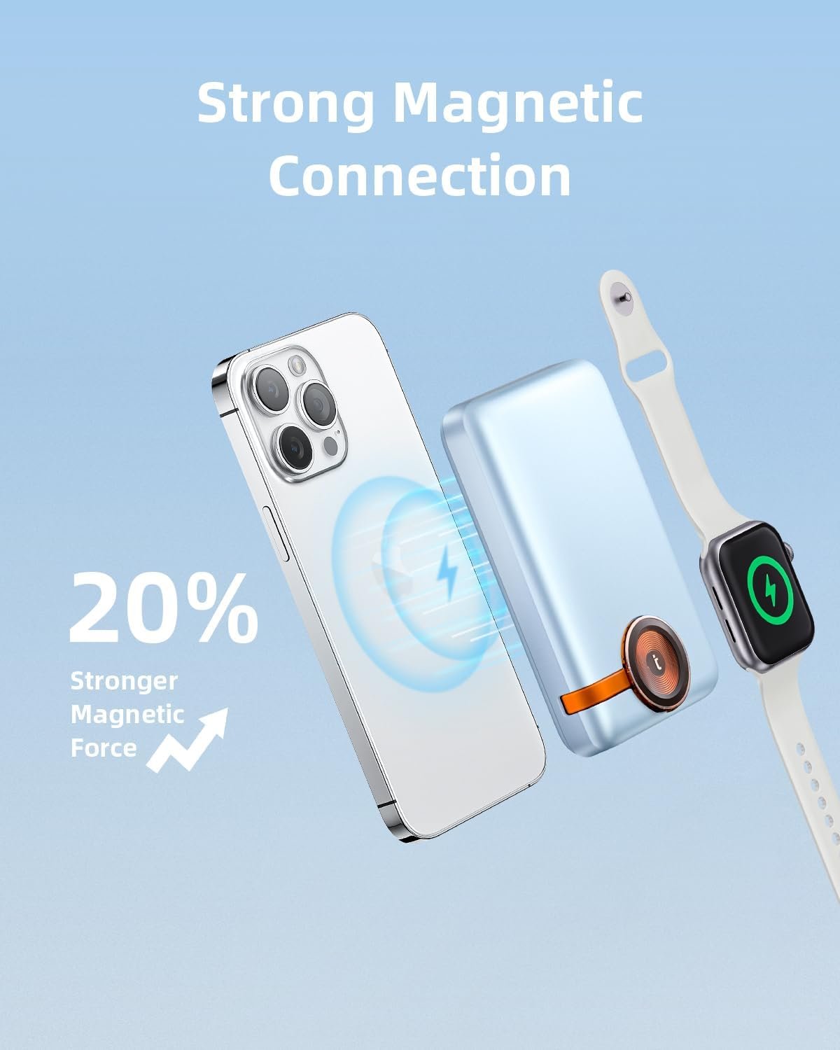 Magnetic Power Bank 4-in-1 Wireless Charger 10000mAh Portable Apple Watch Charger Slim 20W USB-C Fast Charging Battery Pack with Compatible with Magsafe, Charger for iPhone 15 14 13 12 Series-Blue - Image 4