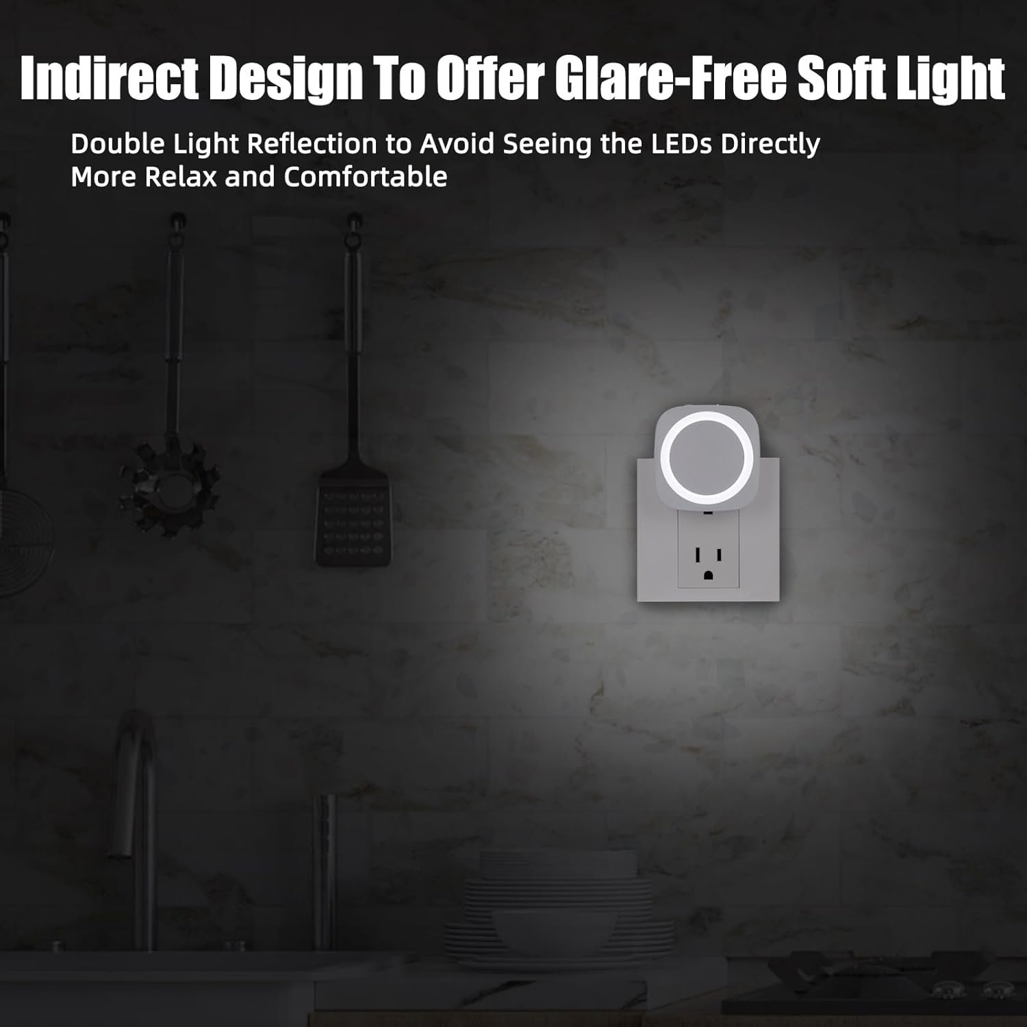 LED Night Lights Plug into Wall, Indirect Soft Dimmable Night Light with Dust to Dawn Sensor, White Nightlight for Bedroom,Bathroom,Kitchen,Stairs,Hallway,Travel, 4 Packs, White - Image 4