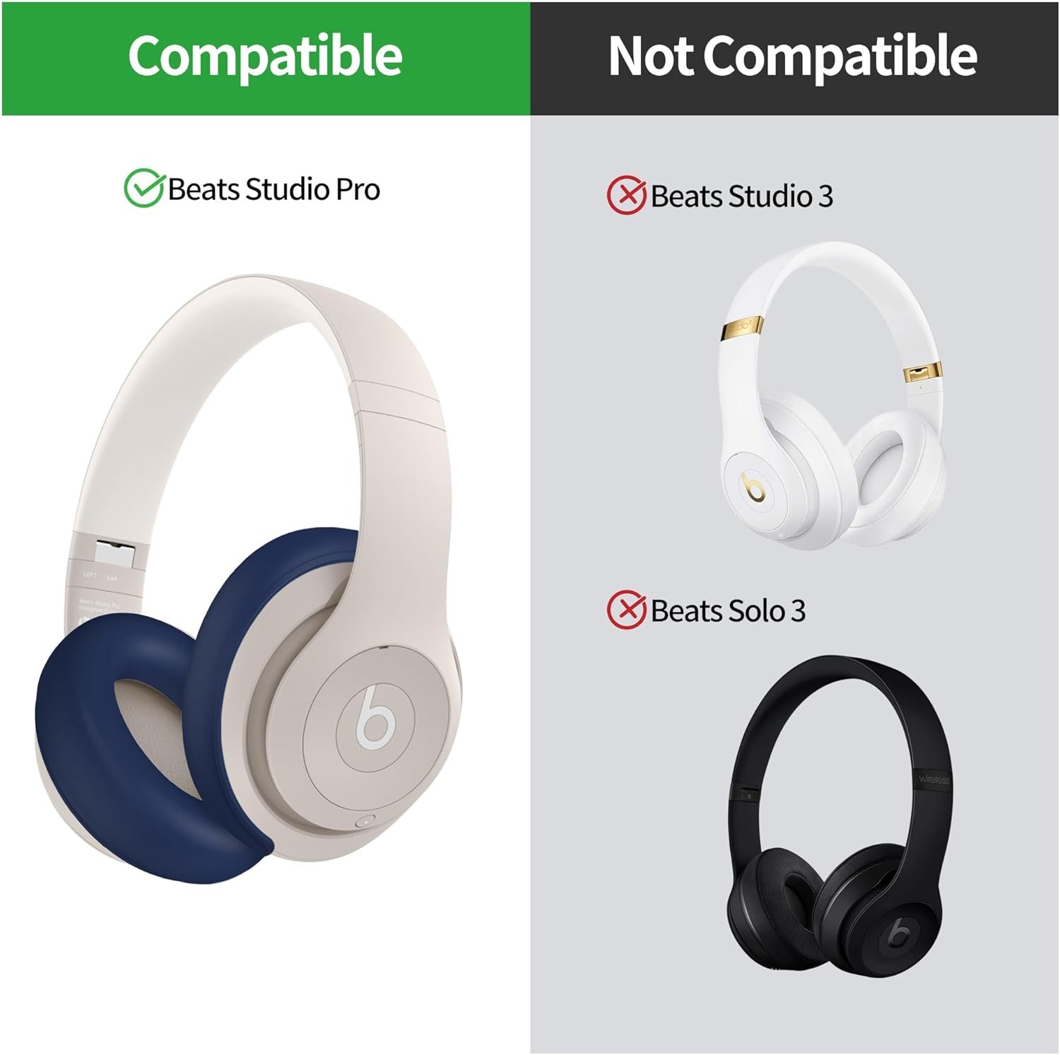 Silicone Case Compatible with Beats Studio Pro, Silicone Ear Pads Cover Protector Headband Cover, Anti-Scratch, Washable Protective Cover for Beats Studio Pro Ear Pads - Navy - Image 3