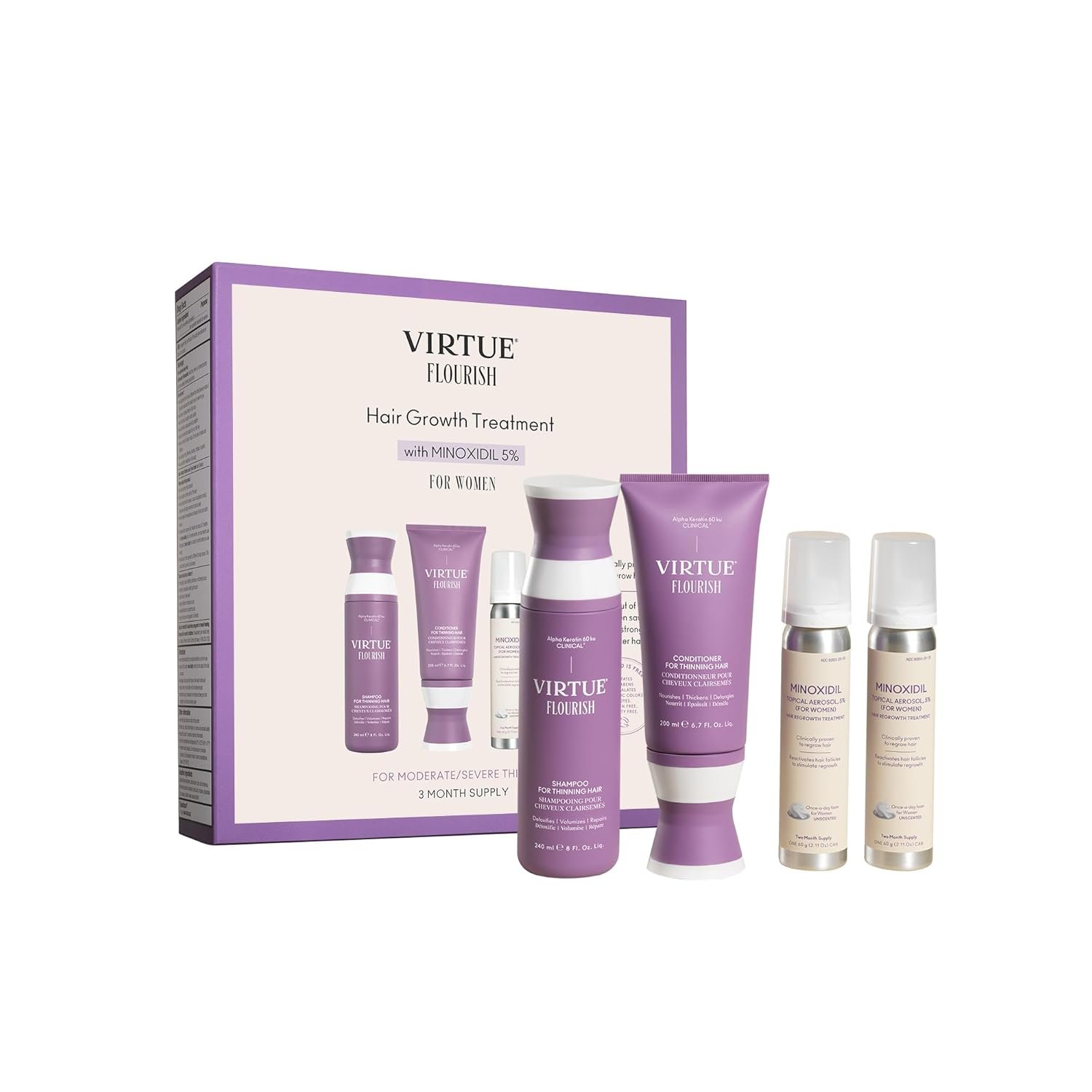 Virtue Flourish Hair Growth Regimen for Women with Minoxidil 5% Foam for Fine or Thinning Hair, Sulfate Free, Color Safe - Image 2