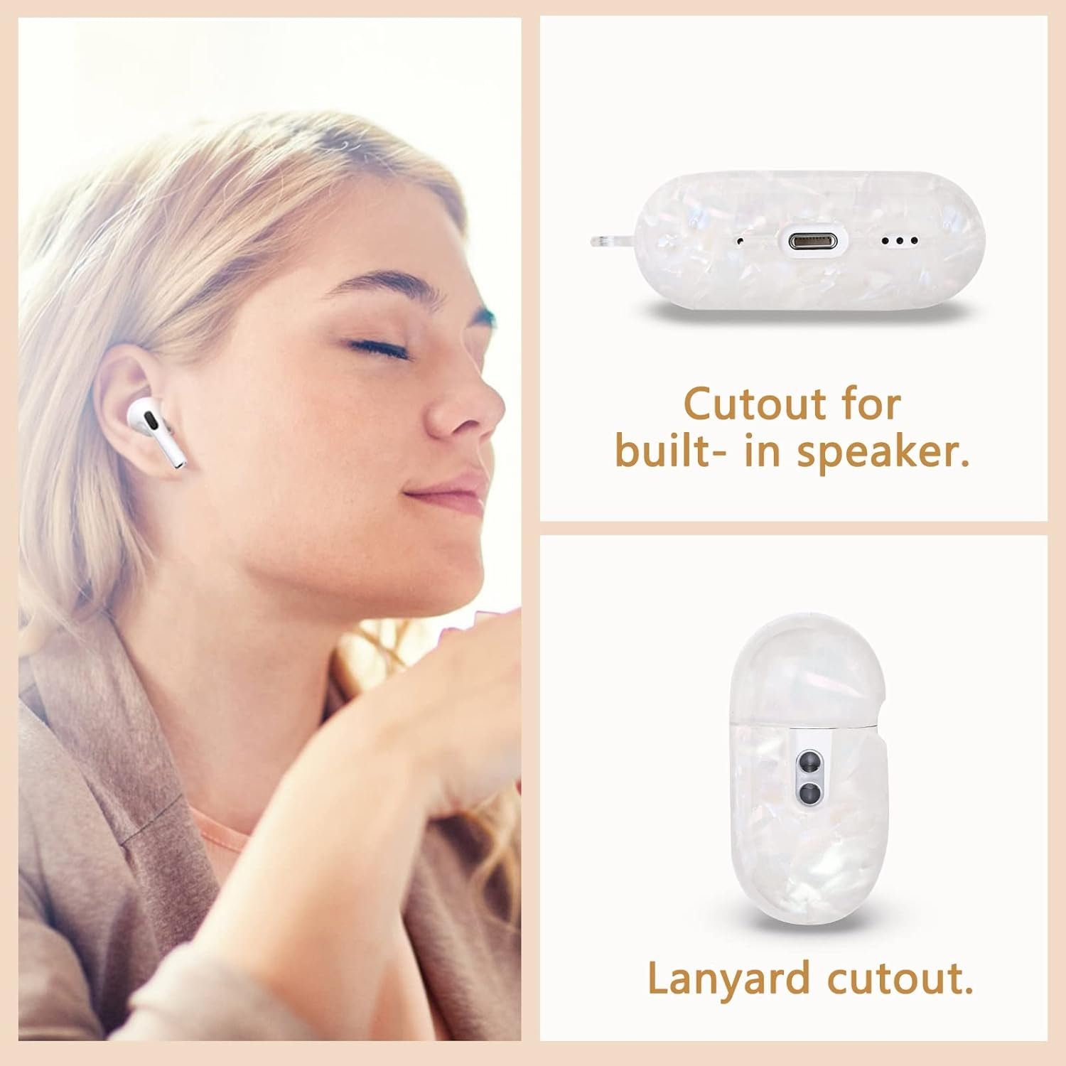 Cute AirPod Pro 2 Case with Shell Pearl Keychain Bling Marble Design Hard TPU Cover Compatible with AirPods Pro 2nd Generation 2022 Case for Women and Girls - Image 3