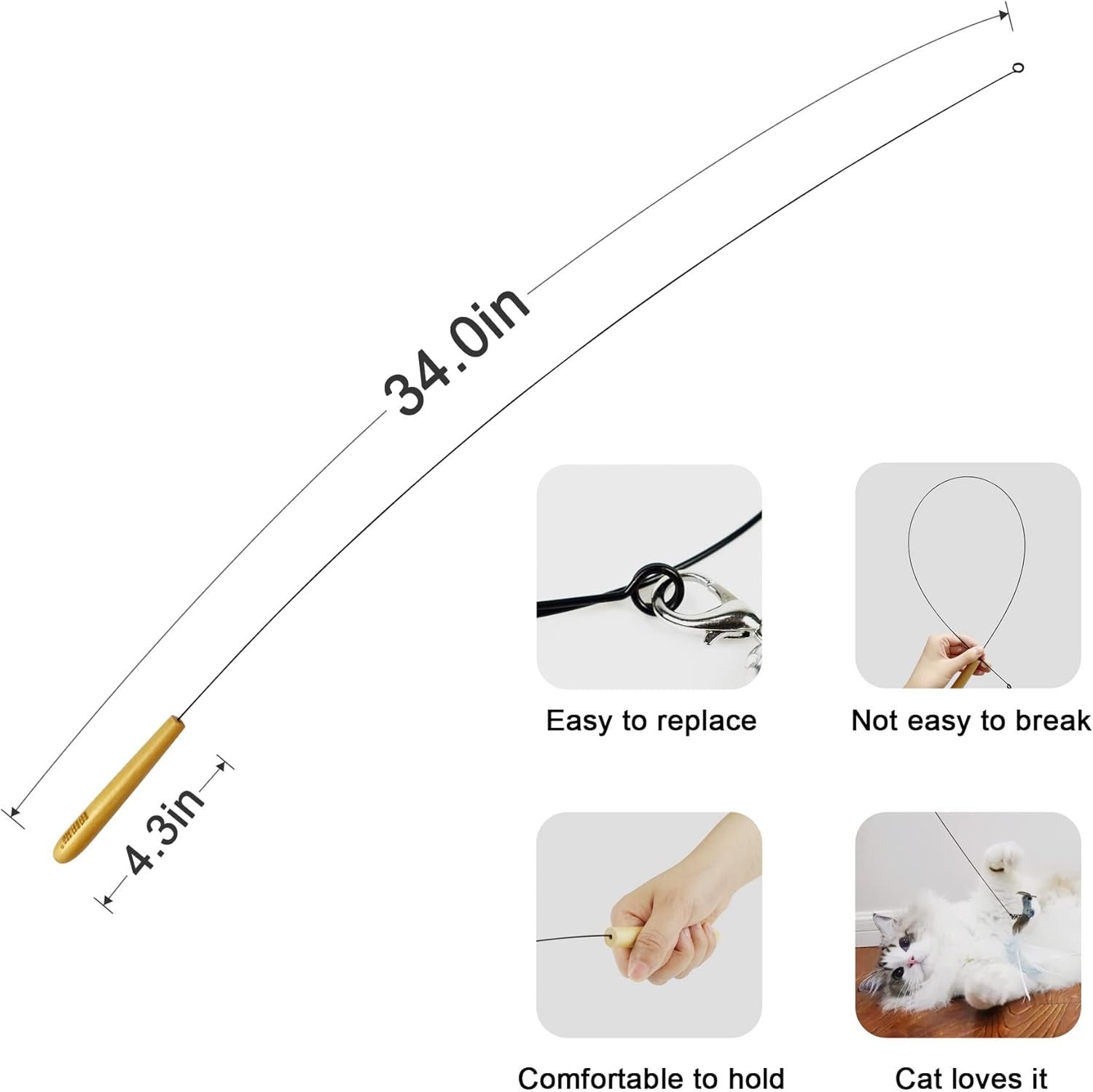 Interactive Bird and Insect Simulation Cat Toy Set with 10 Feather Refills, 29'' Flexible Steel Wire, Sturdy Wood Handle & Bell,Cat Wand Toys for Indoor Cat and Kitten. - Image 3