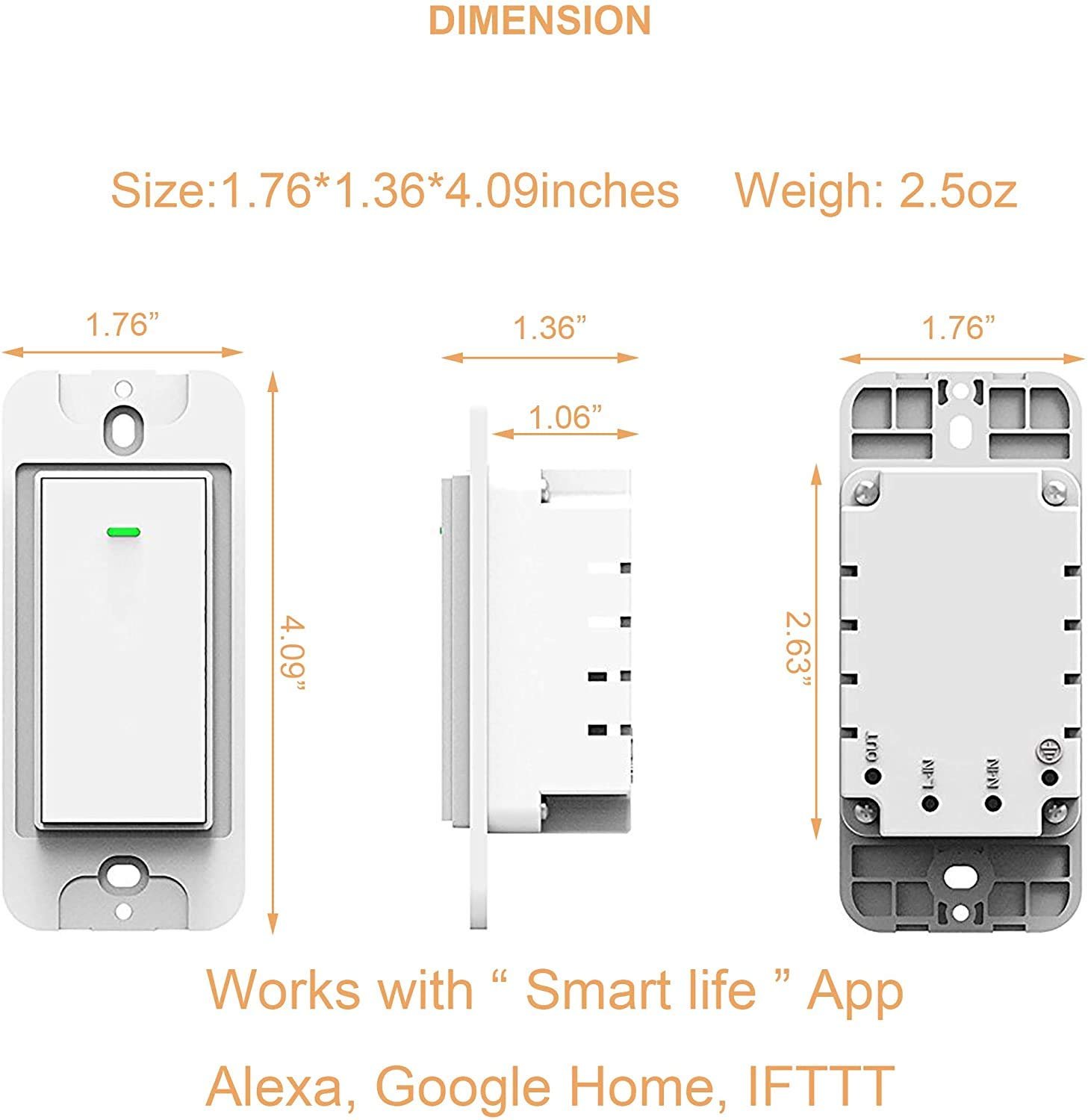 Smart Light Switch, Compatible with Alexa, Google Home No Hub Required, Smart Home WiFi Wireless Fit for 1/2/3/4 Gang Switch Box, Neutral Wire Need Micmi MK36, Smart Light Switch - Image 3