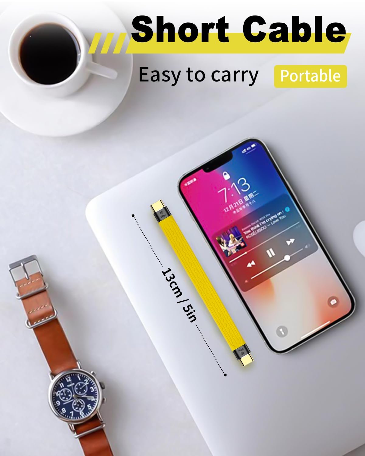 Duttek Short USB C Cable 5Inch, 40Gbps Short USB C to USB C Cable, USB C to USB C Male Cable Compatible with Thunderbolt 3 Support 100W PD Fast Charging, 8K@60HZ Video and Data Sync - Image 5