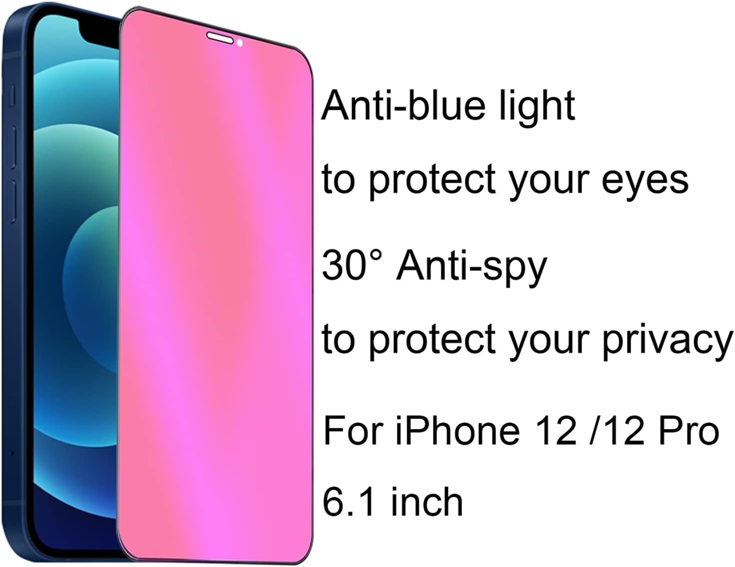 2 Pack Anti-Blue Privacy Tempered Glass Suit for iPhone 12 /iPhone 12 Pro Mirror Anti-Spy Screen Protector Anti-Peeping Film Electroplated Gradient Colorful 9H Hardness Anti-scratch 6.1 inch - Image 10
