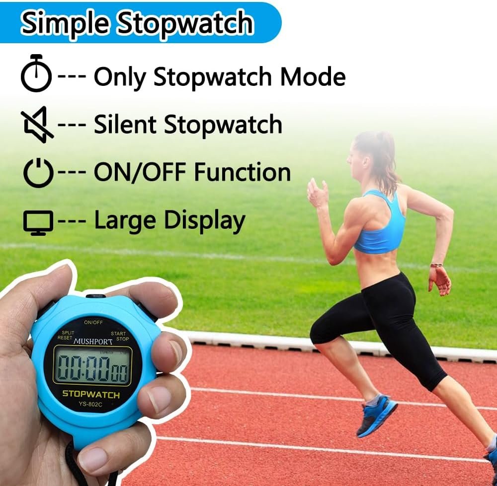 Stopwatch Timer Only Stopwatch Mode, ON/Off Silent No-Clock No-Date No-Countdown Simple Operation, Digital Stop Watch for Sports Kids Coaches Swimming Running, Blue - Image 3
