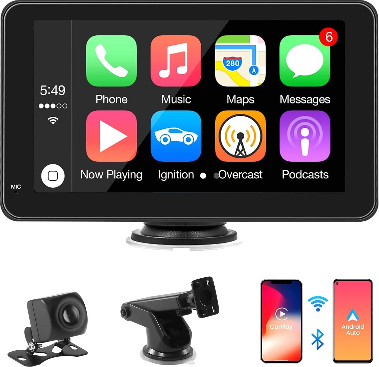 Apple Carplay Screen for Car, 7 Inch Portable Touch Screen Car Stereo with Wireless Carplay & Android Auto, Backup Camera, GPS Navigation, Bluetooth, Mirror Link, TF Card - Image 2